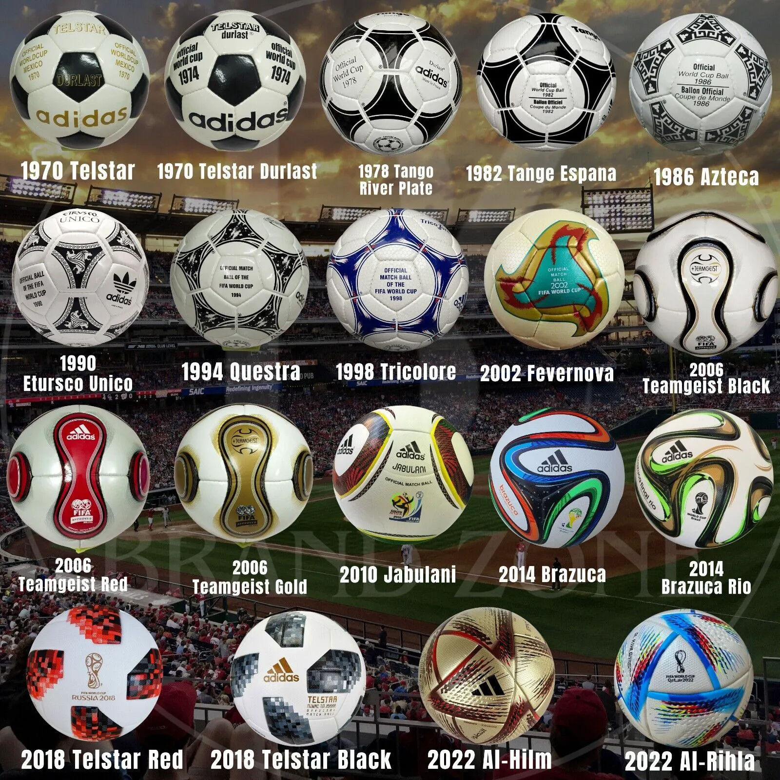 1970-2023 FIFA World Cup Adidas Match Soccer ball Brand New High Quality Size 5-0