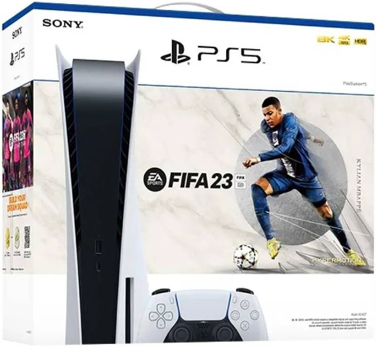 Комплект дисковой консоли Sony Playstation 5, с ваучером FIFA 23 и контроллером Dualsense White, технологией Hyper Motion 2, твердотельным накопителем-0